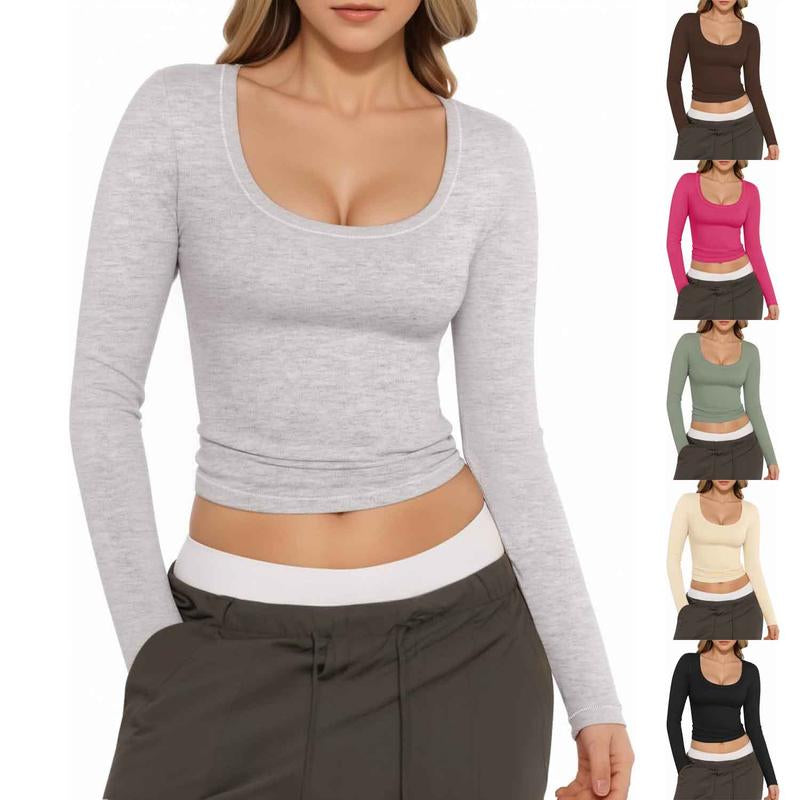 Womens Slim Fitted Sexy Crop Tops with Long Sleeve