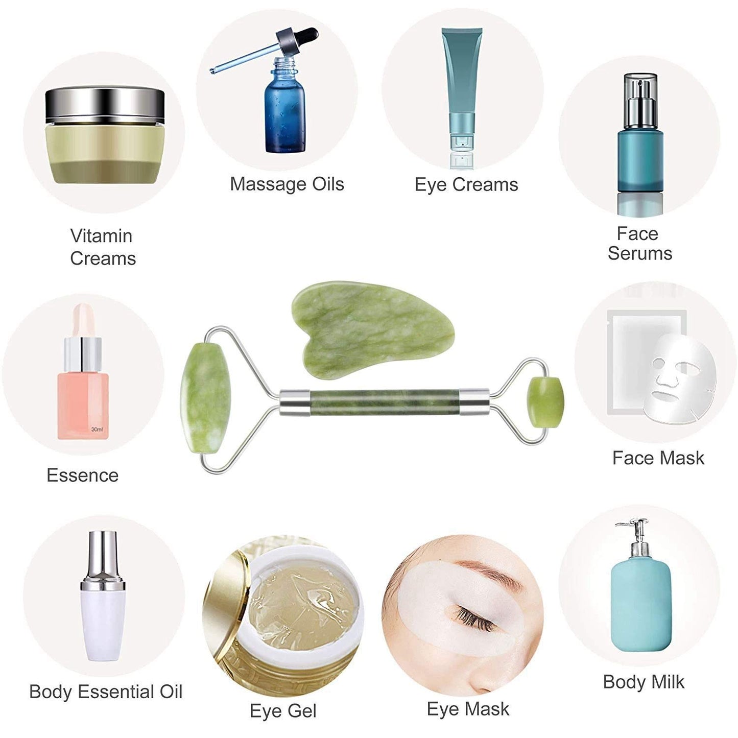 Jade Roller for Face , Eye, Neck, Body for Skin Tightening