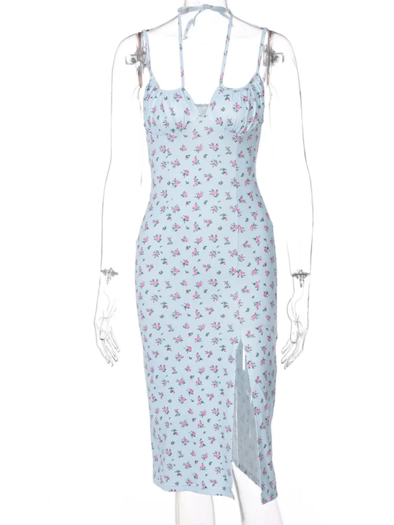 Sexy Floral Ruched Bandage Cut Out Dress