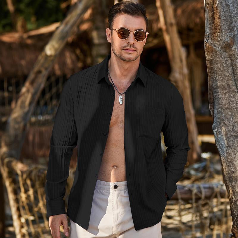 JMIERR Men's Textured Long Sleeve Casual Hawaiian Beach Shirts