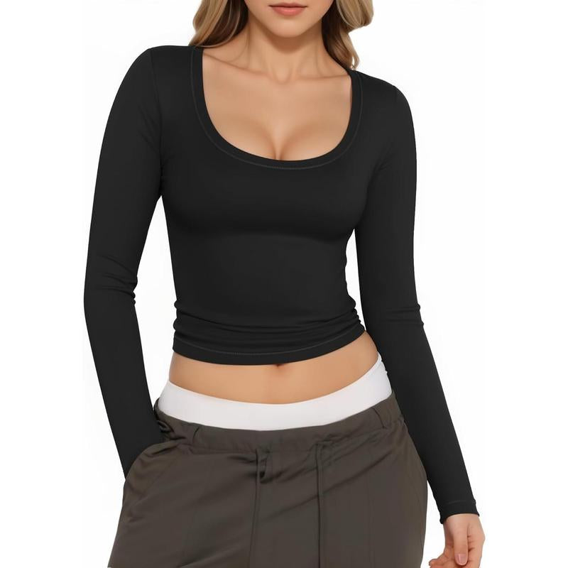 Womens Slim Fitted Sexy Crop Tops with Long Sleeve