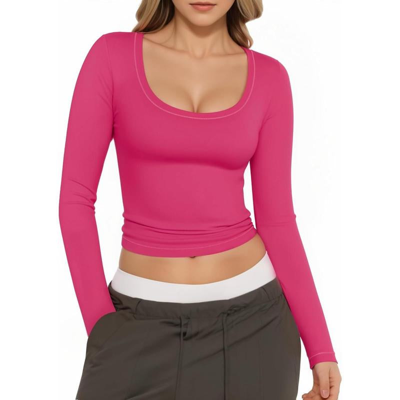 Womens Slim Fitted Sexy Crop Tops with Long Sleeve