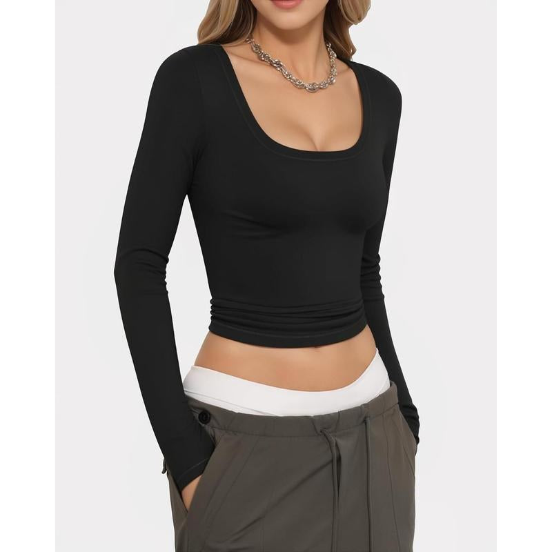 Womens Slim Fitted Sexy Crop Tops with Long Sleeve