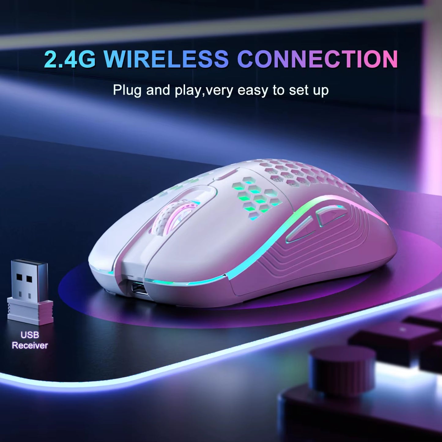 2.4G Wireless RGB Backlit Honeycomb Design Gaming Mouse