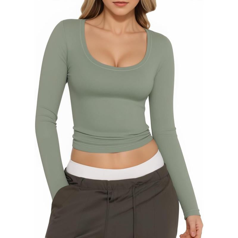 Womens Slim Fitted Sexy Crop Tops with Long Sleeve