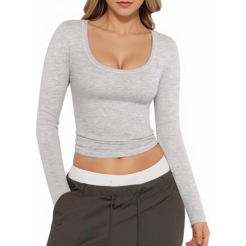 Womens Slim Fitted Sexy Crop Tops with Long Sleeve