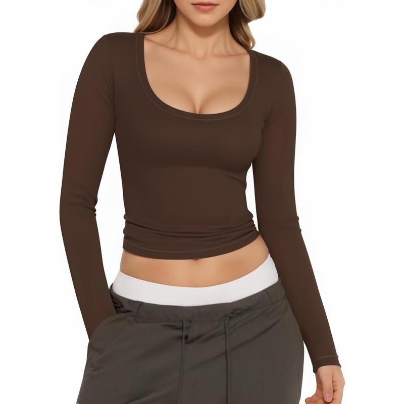 Womens Slim Fitted Sexy Crop Tops with Long Sleeve