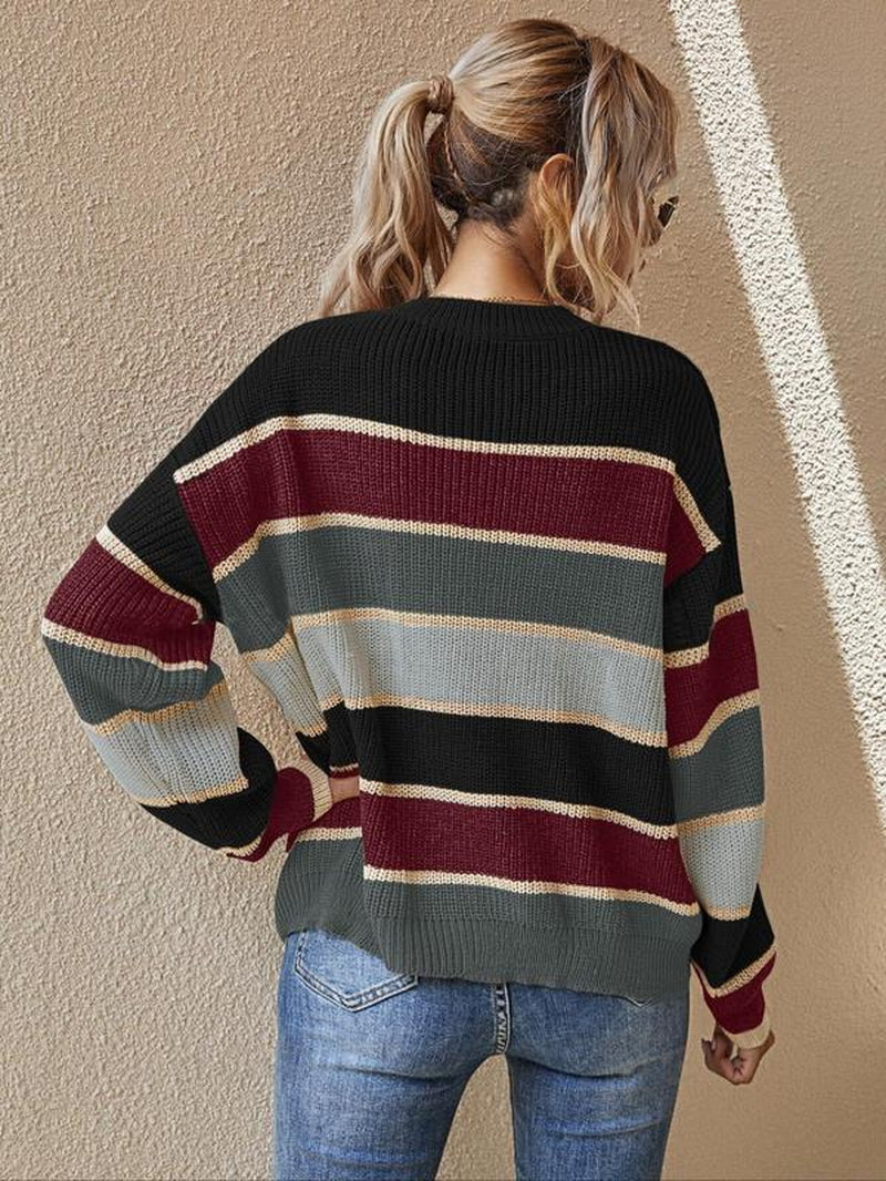 Women’s Color block Striped Knit Sweater – Casual Fall & Winter Top