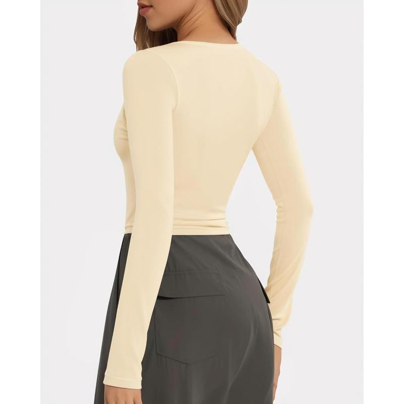 Womens Slim Fitted Sexy Crop Tops with Long Sleeve