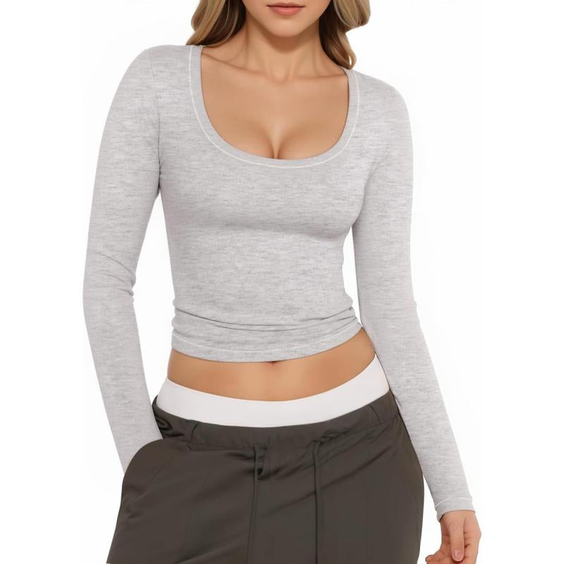 Womens Slim Fitted Sexy Crop Tops with Long Sleeve