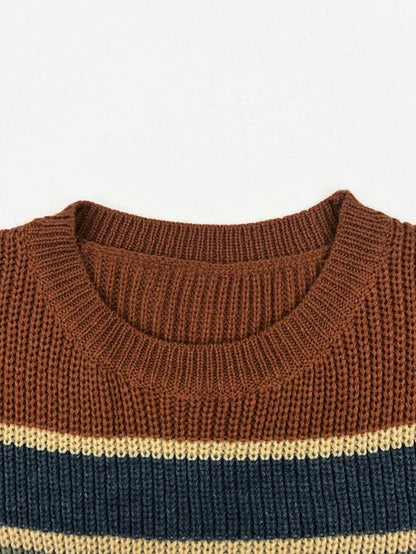 Women’s Color block Striped Knit Sweater – Casual Fall & Winter Top