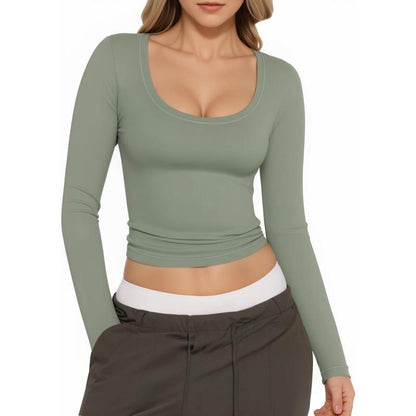 Womens Slim Fitted Sexy Crop Tops with Long Sleeve  