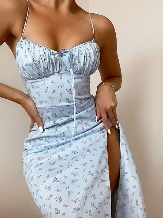 Sexy Floral Ruched Bandage Cut Out Dress 