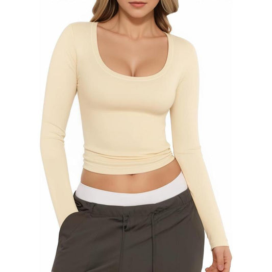 Womens Slim Fitted Sexy Crop Tops with Long Sleeve  