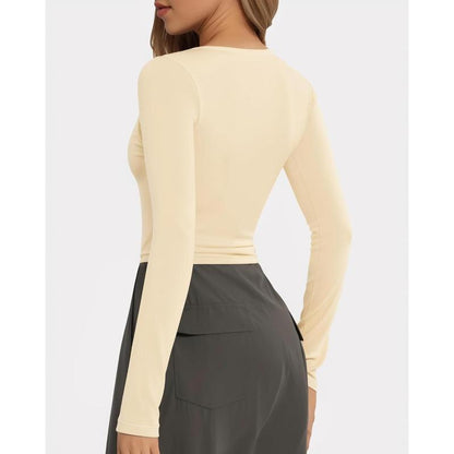 Womens Slim Fitted Sexy Crop Tops with Long Sleeve  
